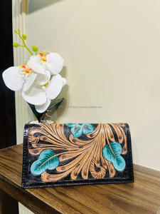 ใหม่จริงHandcrafted TooledหนังBifold Clutchesผู้หญิงออกแบบกระเป๋าสตางค์ร้อนขายTooledหนังที่ไม่ซ้ํากันสไตล์กระเป๋าสตางค์ - Product Image 2