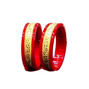 22K Solid Gold <b>Red</b> Pola Bangles Traditional Bengali Jewelry For Women Genuine Gold Inlaid <b>Red</b> Resin <b>Bracelet</b> For Wedding - Product Image 2