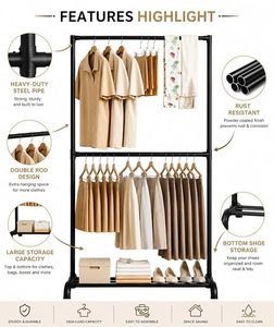 Double Tier Metal Clothing Rack Standing Heavy Duty Minimalist <b>Wardrobe</b> <b>Storage</b> Holder with Shelf for Clothes and <b>Shoes</b> - Product Image 4