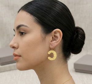 Handmade Textured <b>Brass</b> C Hoop Christian Design Lead-Free Hooks Tarnish-Resistant Golden Finish Alphabetum Charisma Collection - Product Image 6