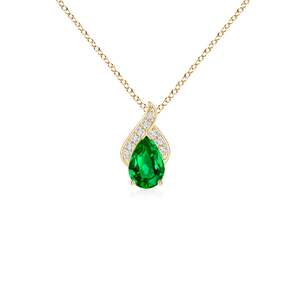 14K <b>Solid</b> <b>Gold</b> Natural Pear-Shaped Emerald Flame Solitaire <b>Pendant</b> Classic Fine Jewellery Wedding Anniversary Party Wear Gift - Product Image 1