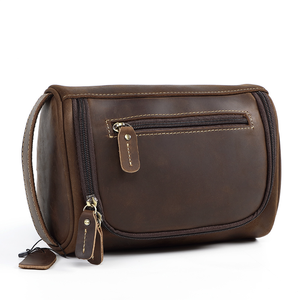 Bolsa de Maquillaje de Viaje de Cuero Crazy Horse, Estilo Vintage, Duradera, Portátil, de Cuero Genuino para Hombres y Mujeres, Venta al Por Mayor - Product Image 2