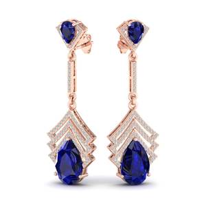 REYES Joyería Clásica y Moderna, Pendientes de Oro de 14K con Moissanita, Corte Pera, Zafiro Azul, Joyería de Boda, Regalo para Mujer - Product Image 6