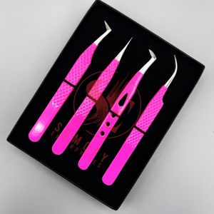 Hot Pink Professional Beauty Stainless Steel Eyelash Tweezers Custom Logo Fiber Extension <b>Silver</b> Volume Private Label Option - Product Image 2