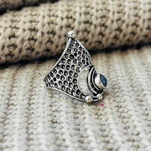 Boho Crescent Crown <b>Labradorite</b> Brass <b>ring</b> Silver Plated Ornate Texture Wholesale <b>Ring</b> For Women - Product Image 6