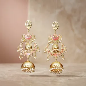 ต่างหูสไตล์ชานด์ ชุบทอง 8758 สีชมพู - Product Image 1
