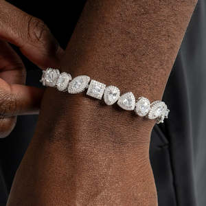 Bracelet tennis en argent sterling 925 avec halo de moissanite de formes variées, couleur D VVS, bracelet de luxe en diamant pour femmes et hommes - Product Image 2