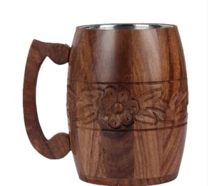 Chope classique en bois massif avec poignée, compatible lave-vaisselle et micro-ondes, emballage cadeau, pour la bière et le thé - Product Image 3