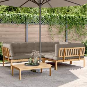 Ensemble de canapés en bois d'acacia massif et polyester taupe, meubles de jardin naturels - Product Image 1