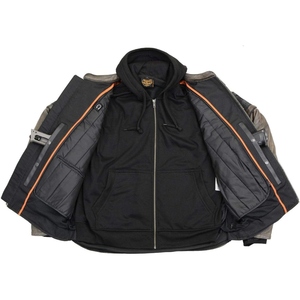 Chaqueta de Motociclista de Cuero Genuino para Hombre, con Capucha, Diseño con Calavera en Relieve, Cierre de Cremallera, Corte Regular, para Otoño - Product Image 6