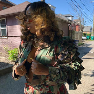 Abrigo Casual de Mujer para Primavera, Tejido, con Parches de Camuflaje, Mezcla de Lana, Transpirable, Cuello en V - Product Image 6