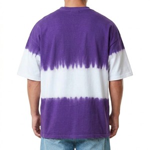 T-shirt décontracté pour homme, coupe oversize, tie-dye violet et blanc, col rond, manches courtes, en coton respirant, style streetwear, pour tous les jours - Product Image 2