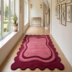 Alfombra de Lujo Roja Irregular, Alfombra Moderna de Lana Hecha a Mano, Alfombra Ondulada, Alfombra Suave y Afelpada para Sala de Estar, Dormitorio, Decoración Contemporánea - Product Image 4