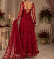 Nouvelle Collection – Ensemble Choli Anarkali de Luxe Rouge Vin Brodé en Tulle, Coupe Droite Longueur Ras du Sol, Anti-Plis, pour Femme – Idéal Soirées et Cérémonies