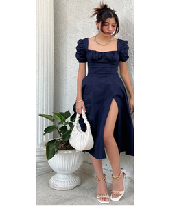 Robe bustier florale marine unie pour femme, 100 % coton, sans manches, coupe trapèze ajustée, idéale pour l'été, les soirées, les clubs et les tenues décontractées - Product Image 1