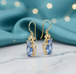 ต่างหูห้อยประดับด้วยหินไฮโดรสีน้ำเงินคุณภาพสูง งานแฮนด์เมด เงินแท้ 925 ชุบทอง 18K เครื่องประดับโดดเด่นสำหรับงานแต่งงาน - Product Image 6