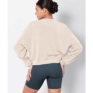 Sudadera Holgada de Manga Larga para Mujer, Color Sólido, Estilo Moderno, Corte Recortado, 100% Algodón Felpa, para Otoño - Product Image 3