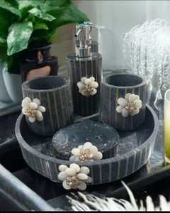 Juego de baño cuadrado de resina, dispensador de jabón líquido de mármol ámbar, vaso para cepillos de dientes, jabonera, bandeja grande para tocador, para baño de hotel - Product Image 3