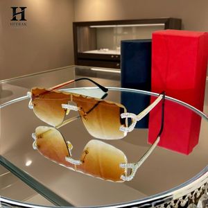 Luxury Rimless Diamond <b>Sunglasses</b> Men Women Oversized Shield <b>Gradient</b> Brown Tea Lens C Decor Iced Out Rhinestone Eyewear - Product Image 3