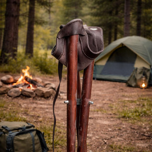 Premium handmade leather hunting stool folding <b>tripod</b> camping stool bulk supplier OEM custom outdoor furniture export quality - Product Image 5