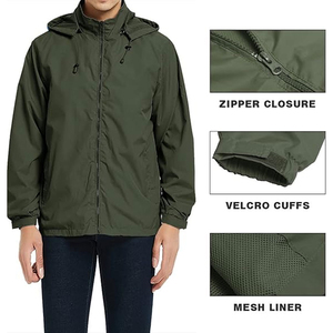 OEM <b>Lightweight</b> Waterproof Windbreaker <b>Jacket</b> for <b>Men</b> | Custom <b>Rain</b> <b>Jacket</b> with Stand Collar and Hooded Design <b>Men's</b> <b>Jackets</b> - Product Image 3