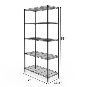 Scaffale a 5 Ripiani con Spaziatura Regolabile, Espositore con Piedini Regolabili in Ferro, 74*34*150cm, Verniciato a Polvere Nero Lucido - Product Image 4