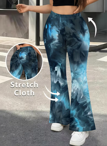 High Waist Flare <b>Pants</b> Women Tie Dye Floral Print Satin Full Length Bohemian <b>Summer</b> Loose Fit Elastic Waist <b>Pants</b> women fashion - Product Image 2
