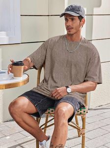 Camiseta Casual Oversize para Hombre, Silueta Holgada, Algodón Premium, Manga Corta, Cuello Redondo, Hombros Caídos, Estilo Urbano de Verano, Acabado Ácido - Product Image 4
