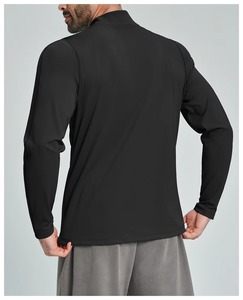 Men's Black Full Sleeve Stand Collar Quarter <b>Zip</b> Moisture Wicking Polyester Fitted Performance <b>Shirt</b> All Seasons Training Top - Product Image 3
