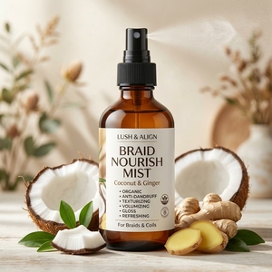 Bruma Capilar Personalizable, Orgánica, Nutritiva, Refrescante, Anticaspa, Texturizante, Voluminizadora y Brillante para Trenzas, con Aceite de Coco y Jengibre - Product Image 2