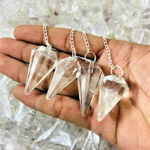 หินควอตซ์ใสธรรมชาติคุณภาพสูงแกะสลักเป็นลูกตุ้มสำหรับทำดาวซิ่ง บำบัดรักษา พร้อมสายเงิน ใช้สำหรับปรับสมดุลพลังงานและเรกิ - Product Image 6