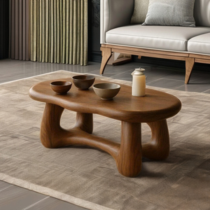 เฟอร์นิเจอร์ในบ้านโต๊ะกาแฟรูปปั้นไม้ขอบสดโต๊ะกลางทำจากไม้ธรรมชาติทำด้วยมือของตกแต่งบ้าน - Product Image 6