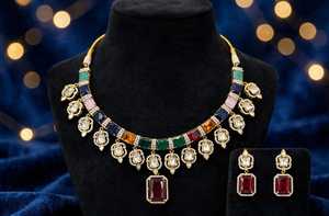 Juego de Collar y Aretes de Latón Plateado en Plata de Primera Calidad, Multicolor, para Mujer, Moderno, para Fiestas, Bodas, Aniversarios - Product Image 3