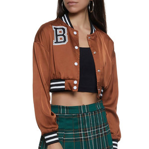 Chaqueta Corta de Satén para Mujer, Estilo Casual, Cálida e Impermeable para Invierno, Manga Larga, Diseño Varsity - Product Image 4