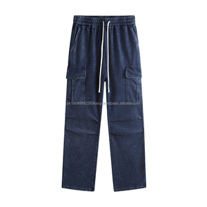 Ensemble de sweats à capuche zippés pour hommes, sweats à capuche en crochet avec motif uni, pantalon large avec poches utilitaires, style délavé - Product Image 5