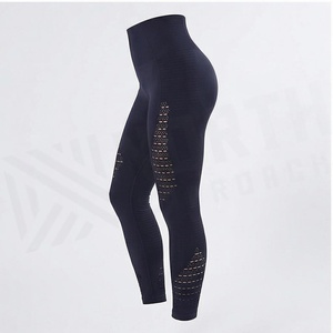 Leggings de yoga taille haute pleine longueur avec design ajouré en maille, respirants, en Spandex et Polyester, sans couture, pour femme - Product Image 3