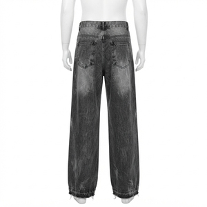 <b>Men's</b> High Waist Wide Leg Distressed Denim <b>Jeans</b> Loose Fit <b>Ripped</b> Casual Autumn Style - Product Image 3