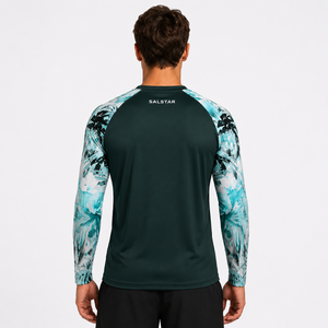เสื้อคอมเพรสชั่นคุณภาพสูงสำหรับผู้ชาย แห้งเร็ว ปรับแต่งโลโก้ได้ พิมพ์ลายแขนเสื้อแบบตัดกัน คอกลม เสื้อรัชการ์ด สำหรับออกกำลังกาย - Product Image 2