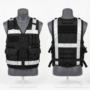 Gilet de sécurité en maille polyester premium 120 GSM, noir, avec panneaux contrastants, bande réfléchissante, logo personnalisé - Product Image 6