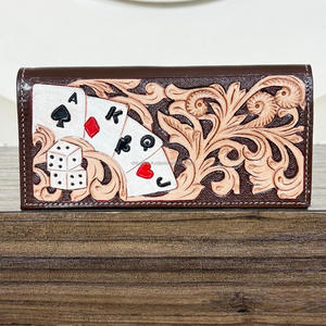 Best Seller Handmade Cowboy Genuine Leather Floral Hand Tooled Western <b>Men's</b> <b>Wallet</b> With Deck of Card Hand Carved <b>Men</b> <b>Wallet</b> - Product Image 5