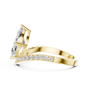 Anillo de compromiso de lujo con diamante talla marquesa y banda dividida en forma de V, oro de 14K y 18K, joyería fina personalizada - Product Image 6