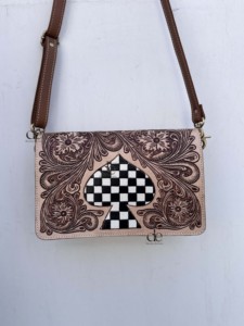 Latest Arrival Hand Tooled Checkered Leather Sling Bag Single Strap Cross-Body Lightweight Western Fashion Stylish Bag - Product Image 1