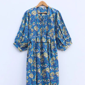 Beautiful floral Cotton Block Printed dress Dress For Casual wear Hand Block Printed Dress - Product Image 2