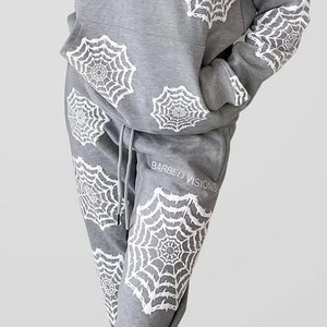 Conjunto Deportivo Unisex con Estampado de Telaraña Gris, Sudadera con Capucha de Manga Larga y Pantalones, Ropa Casual de Otoño con Cierre de Cordón - Product Image 5