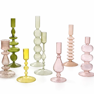 Juego de Portavelas Cónicos de Vidrio de Borosilicato Acanalado Estilo Nórdico, Hechos a Mano, Decoración Navideña para el Hogar, Alta Calidad, Resistentes al Calor - Product Image 1