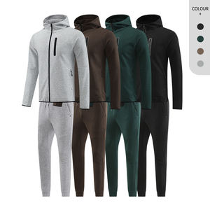Ensemble de survêtement deux pièces pour homme en polaire technique polyester, avec sweat à capuche zippé et pantalon de jogging, personnalisable, nouveau - Product Image 1