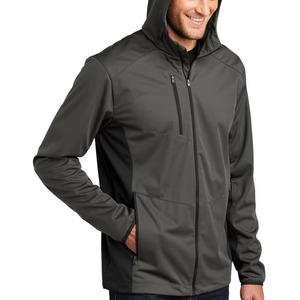Veste softshell coupe-vent à capuche pour homme, fermeture éclair, décontractée, pour l'extérieur, logo personnalisé, couleur unie, polyester, coupe classique avec poches - Product Image 3