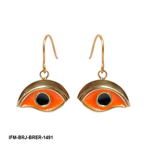 Pendientes artesanales de latón con esmalte naranja; protegen la felicidad y estimulan la creatividad con ganchos sin plomo. - Product Image 1