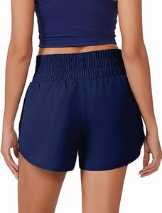 Shorts Deportivos Holgados para Mujer, Color Azul Marino, Cintura Alta Elástica, con Bolsillos - Product Image 3