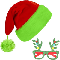 Ensemble de lunettes et bonnet de Père Noël rouge et vert pour adulte – Accessoires de costume festifs, accessoires photo, fournitures de fête